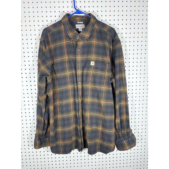 Carhartt relaxed fit mid weight cotton button down flannel shirt size 2XL - Picture 1 of 5